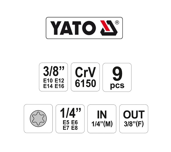 YT-0520 YATO Jeu de clé à douille Nbre/outils: 9, Acier chrome-vanadium,  Torx, Entraînement: 1/4, 3/8pouce YT-0520 ❱❱❱ prix et expérience