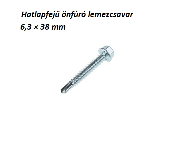 Hatlapfejű önfúró lemezcsavar 6,3 × 38 mm Kód:HÖ3863