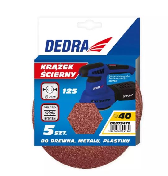 Csiszolópapír P 40 / 125 mm  tépőzáras perforált 5 db Kód:DED79470